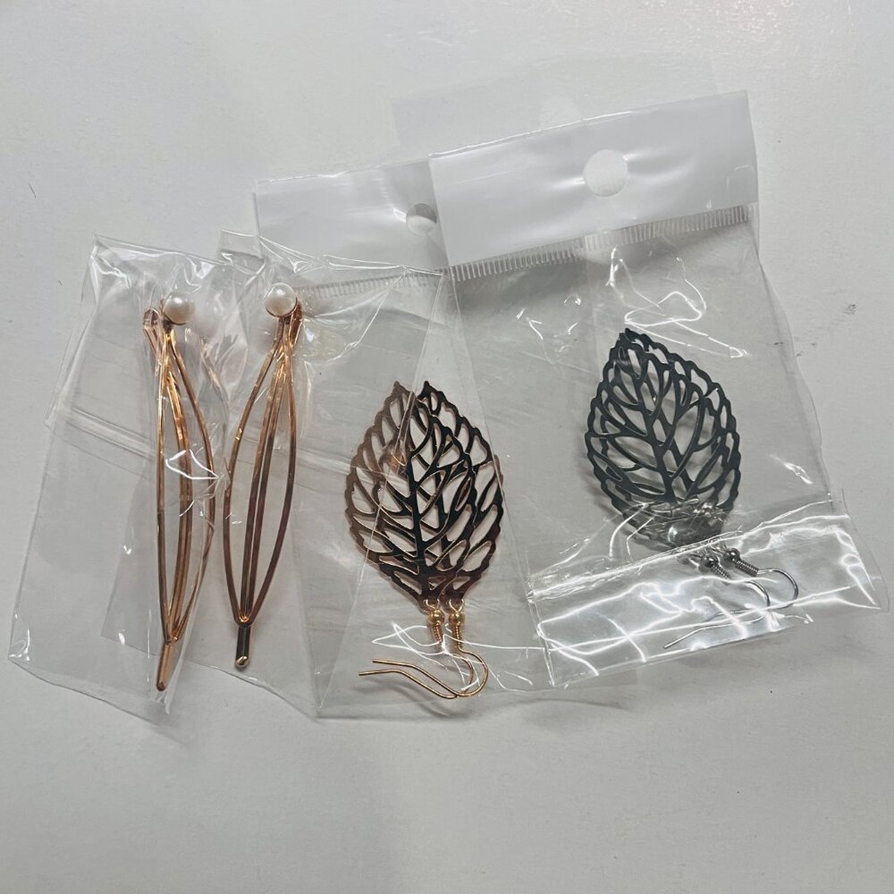 NEW Pairs of Leaves Earrings & Pearl Metal Hair Clips (set of 4 items) - Picture 5 of 5